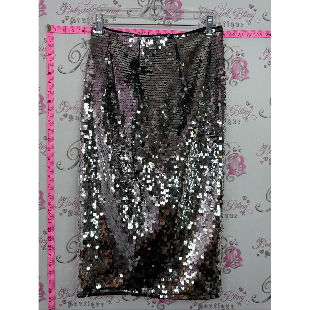 SHEIN skirt sequins sparkly Silver Sequin Midi Skirt